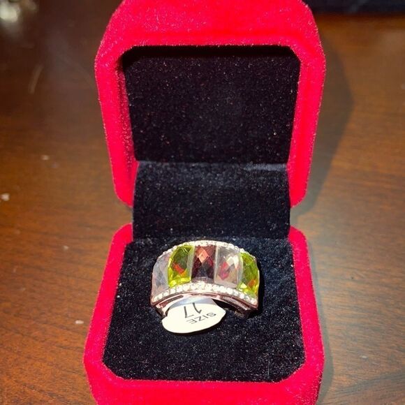 NWT rose gold heart design ring pink green crystal - Picture 1 of 7